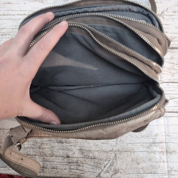 Liesbekind Taupe Leather Flap and Zipper Small Crossbody Sling Bag Purse - Picture 6 of 9